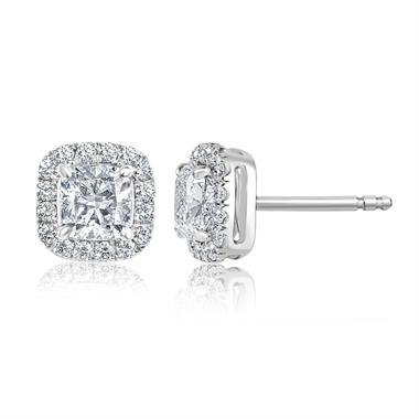 18ct White Gold Cushion Diamond Halo Earrings thumbnail