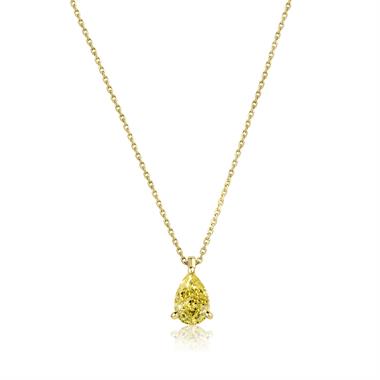 18ct Yellow Gold Yellow Pear Diamond Solitaire Necklace 0.70ct thumbnail