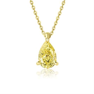 18ct Yellow Gold Yellow Pear Diamond Solitaire Necklace 0.70ct thumbnail