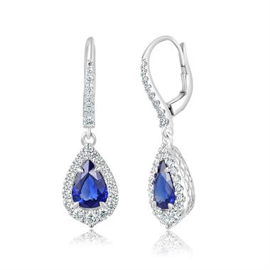 18ct White Gold Pear Sapphire and Diamond Drop Earrings thumbnail