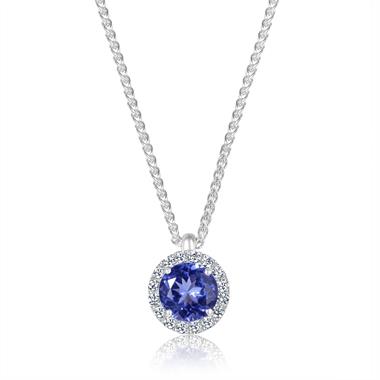 18ct White Gold Tanzanite and Diamond Halo Necklace thumbnail