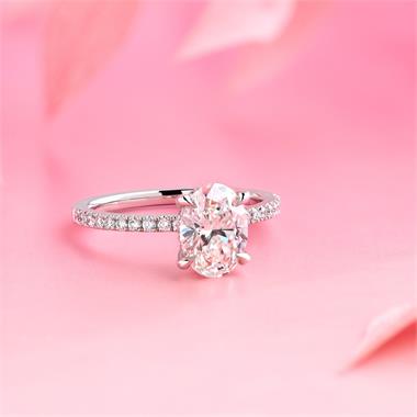Platinum Hidden Halo Oval Diamond Solitaire Engagement Ring thumbnail