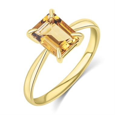 18ct Yellow Gold Emerald Cut Citrine Ring thumbnail
