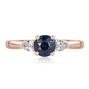 18ct Rose Gold Round Teal Sapphire and Diamond Ring  thumbnail