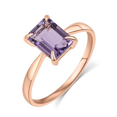 18ct Rose Gold Emerald Cut Amethyst Ring thumbnail