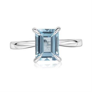 18ct White Gold Emerald Cut Blue Topaz Ring thumbnail