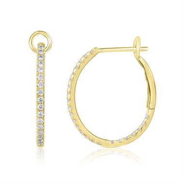 18ct Yellow Gold Diamond Set Oval Hoop Earrings thumbnail