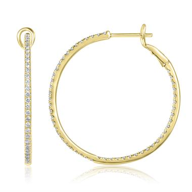 18ct Yellow Gold Diamond Set Round Hoop Earrings thumbnail