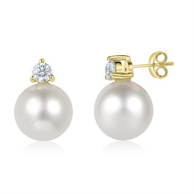 18ct Yellow Gold South Sea Pearl and Diamond Earrings thumbnail