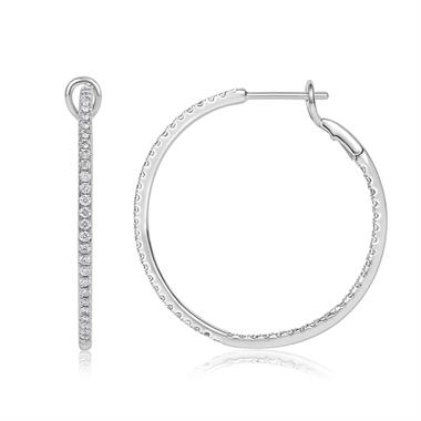 18ct White Gold Diamond Hoop Earrings 32mm thumbnail