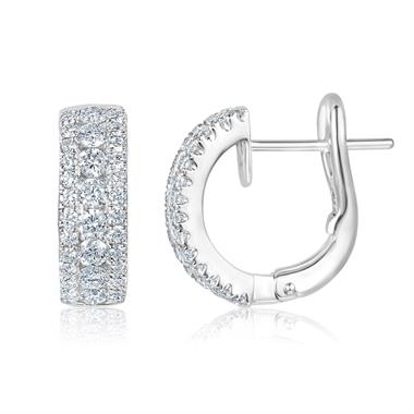18ct White Gold Three Row Diamond Hoop Earrings thumbnail