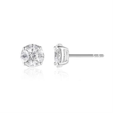 18ct White Gold Round Illusion Set Diamond Earrings thumbnail