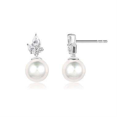 18ct White Gold Pearl and Mixed Diamond Earrings thumbnail