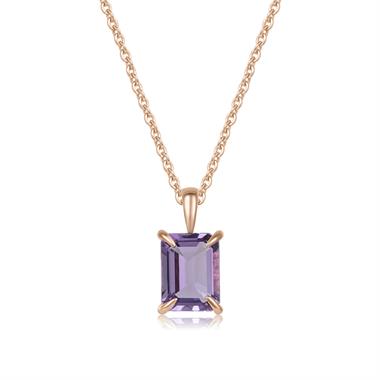 18ct Rose Gold Emerald Cut Amethyst Pendant thumbnail
