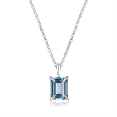 18ct White Gold Emerald Cut Blue Topaz Pendant thumbnail
