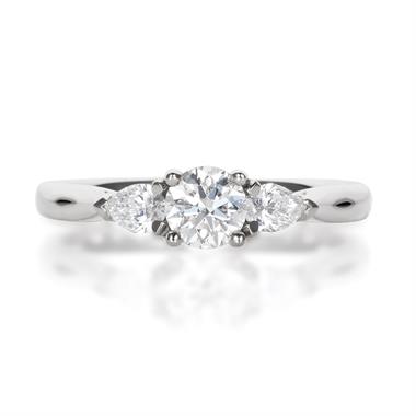 Platinum Round and Pear Shape Diamond Three Stone Engagement Ring 0.76ct thumbnail