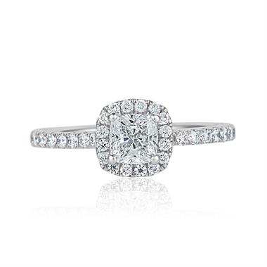 Platinum Cushion Cut Diamond Halo Engagement Ring 1.10ct thumbnail