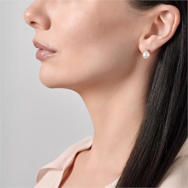 18ct White Gold Akoya Pearl and Diamond Drop Earrings 10mm thumbnail