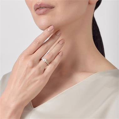 18ct White Gold Cultured Pearl and Diamond Dress Ring thumbnail