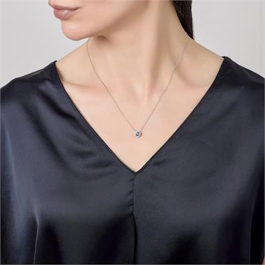 Camellia 18ct White Gold Sapphire and Diamond Halo Necklace thumbnail