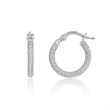18ct White Gold Shimmer Finish Hoop Earrings 14mm thumbnail