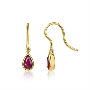 18ct Yellow Gold Pear Ruby Drop Earrings thumbnail
