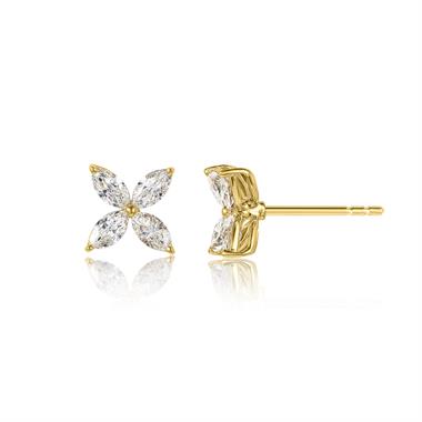 18ct Yellow Gold Marquise Diamond Flower Earrings thumbnail
