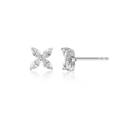 18ct White Gold Marquise Diamond Flower Earrings thumbnail