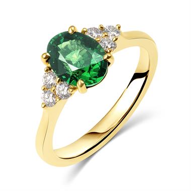 18ct Yellow Gold Oval Tsavorite and Diamond Ring thumbnail