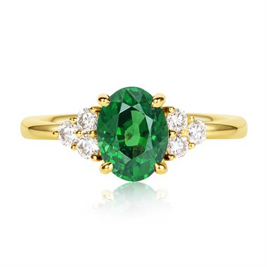 18ct Yellow Gold Oval Tsavorite and Diamond Ring thumbnail