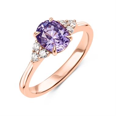 18ct Rose Gold Oval Violet Sapphire and Diamond Ring thumbnail