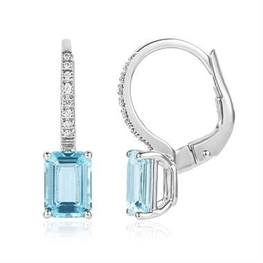 18ct White Gold Aquamarine and Diamond Drop Earrings thumbnail
