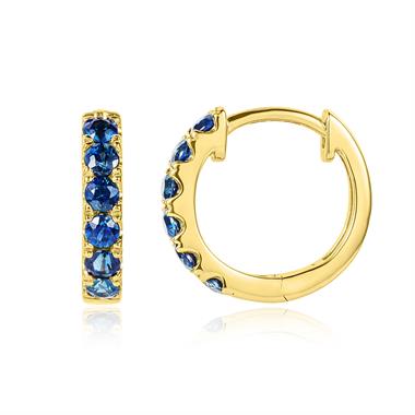18ct Yellow Gold Sapphire Huggie Hoop Earrings thumbnail