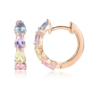 Petal 18ct Rose Gold Pear Sapphire Hoop Earrings thumbnail