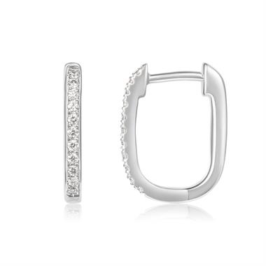 18ct White Gold Oblong Diamond Hoop Earrings 0.15ct thumbnail