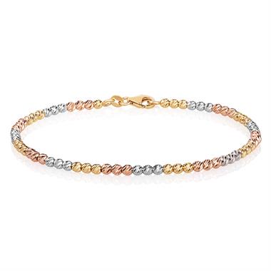 18ct Three Colour Gold Faceted Bead Detail Bracelet  thumbnail
