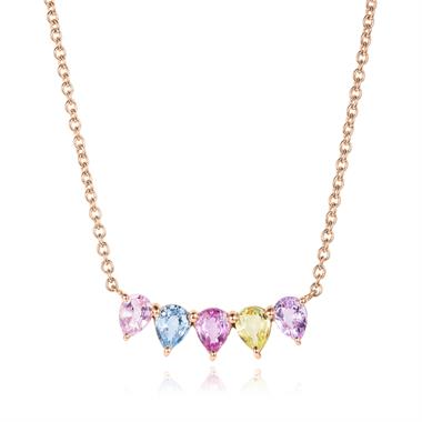 Petal 18ct Rose Gold Pastel Pear Sapphire Curved Necklace thumbnail