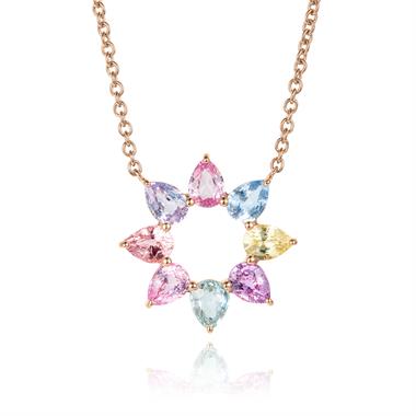 Petal 18ct Rose Gold Pastel Pear Sapphire Flower Necklace thumbnail