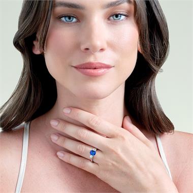 Platinum Cushion Sapphire and Diamond Three Stone Ring  thumbnail