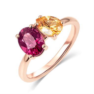 Toi Et Moi 18ct Rose Gold Citrine and Rhodolite Cocktail Ring thumbnail