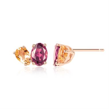 Toi Et Moi 18ct Rose Gold Citrine and Rhodolite Earrings thumbnail