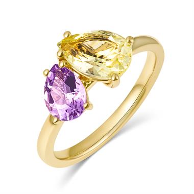 Toi Et Moi 18ct Yellow Gold Amethyst and Lemon Quartz Cocktail Ring thumbnail
