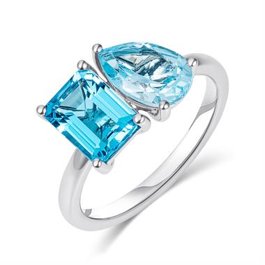 Toi Et Moi 18ct White Gold Blue Topaz Ring thumbnail