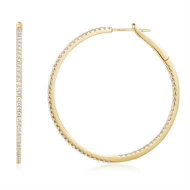 18ct Yellow Gold Diamond Hoop Earrings 38mm thumbnail