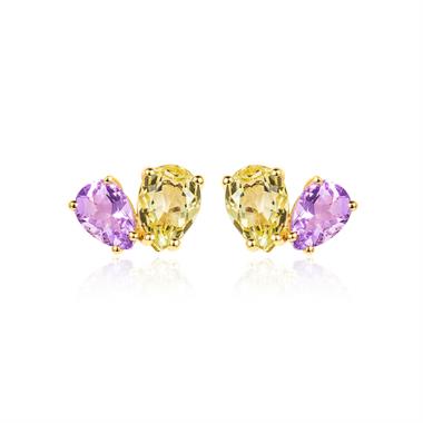 Toi Et Moi 18ct Yellow Gold Amethyst and Lemon Quartz Earrings thumbnail