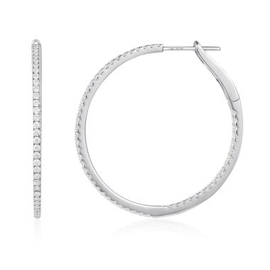 18ct White Gold Diamond Hoop Earrings 32mm thumbnail