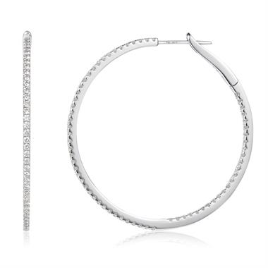 18ct White Gold Diamond Hoop Earrings 38mm thumbnail