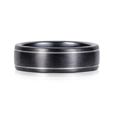 Black Zirconium and Platinum Fine Line Wedding Ring thumbnail
