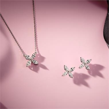18ct White Gold Marquise Diamond Flower Necklace thumbnail