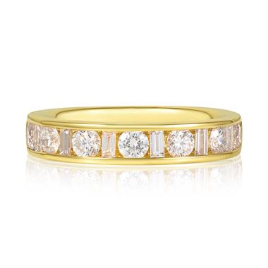 18ct Yellow Gold Alternating Baguette Cut Diamond Half Eternity Ring 1.00ct thumbnail